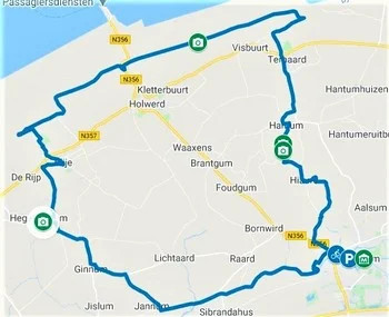 Knooppunt fietsroute van 37 km vanuit Dokkum